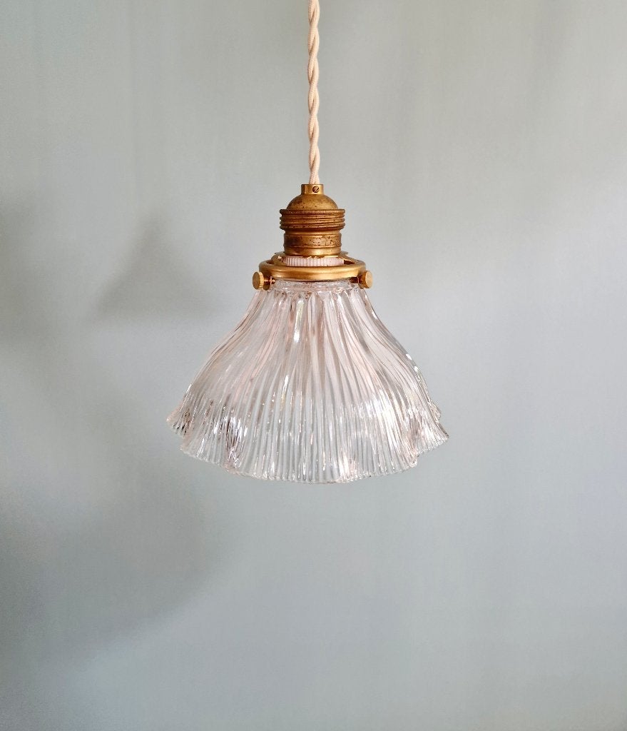 Art Deco hanglamp in gegroefd glas, Holophane, Antiek en Kunst, Ophalen of Verzenden