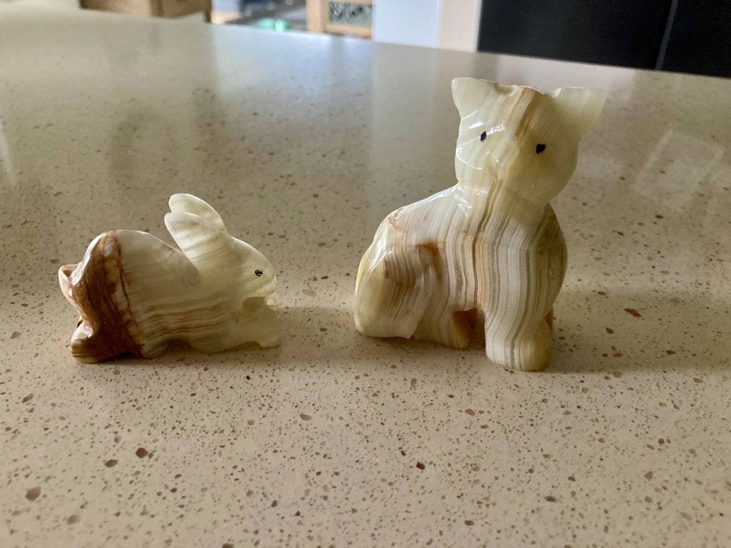 2 beeldjes : kat en konijn in onyx marmer, Enlèvement ou Envoi, Neuf, Animal