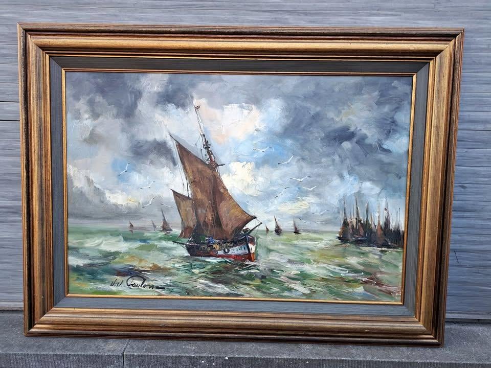 Huile sur toile marine signe jean jacques foulon, Antiquités & Art, Enlèvement