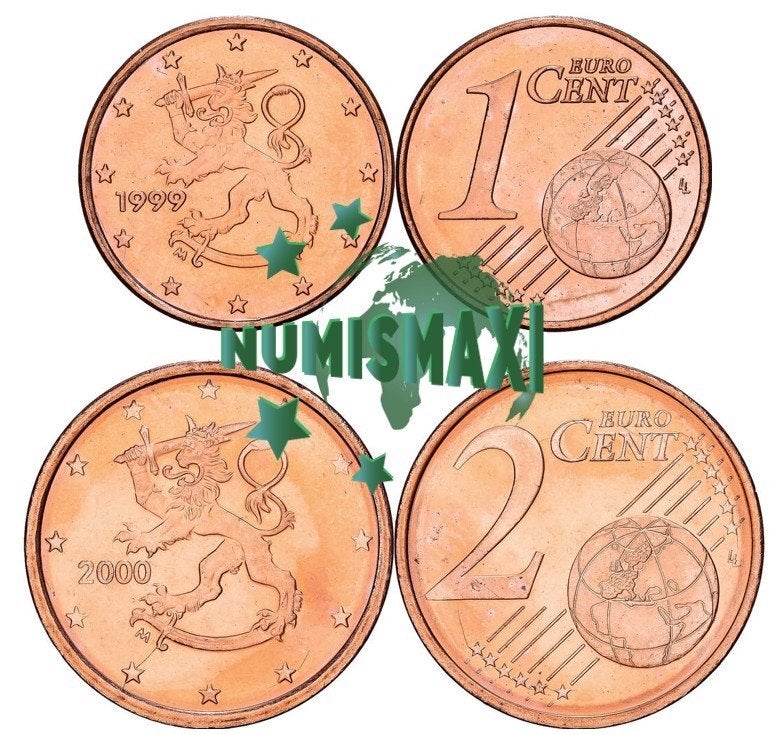 1 centime d'euro 1999 et 2 centimes d'euro 2000 Finlande, Enlèvement ou Envoi, Finlande