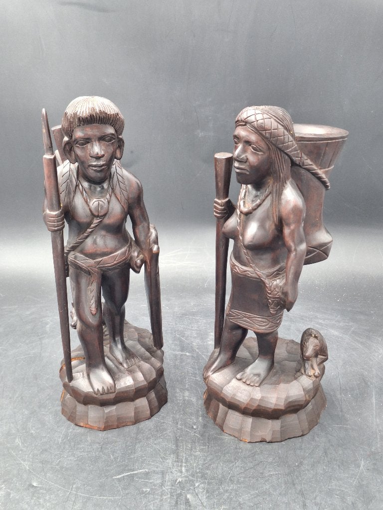 twee oude houten handgesneden Filipijnse beelden, jaren 60, Antiek en Kunst, Ophalen of Verzenden