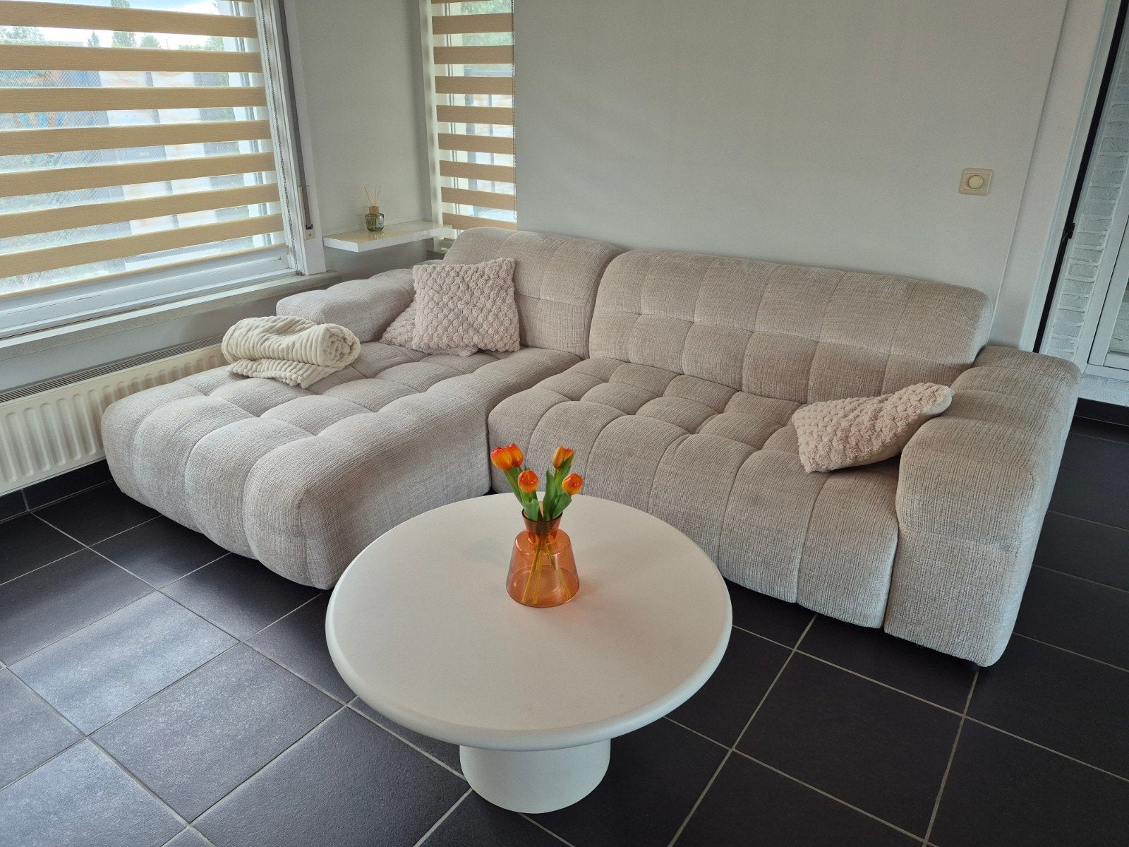 mooie hoeksalon in  stof, Ophalen, Zo goed als nieuw, Stof, Modern