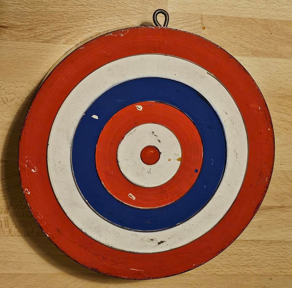 Oud Krisco vogelpik met 3 oude houten pijltjes met veren., Ophalen of Verzenden