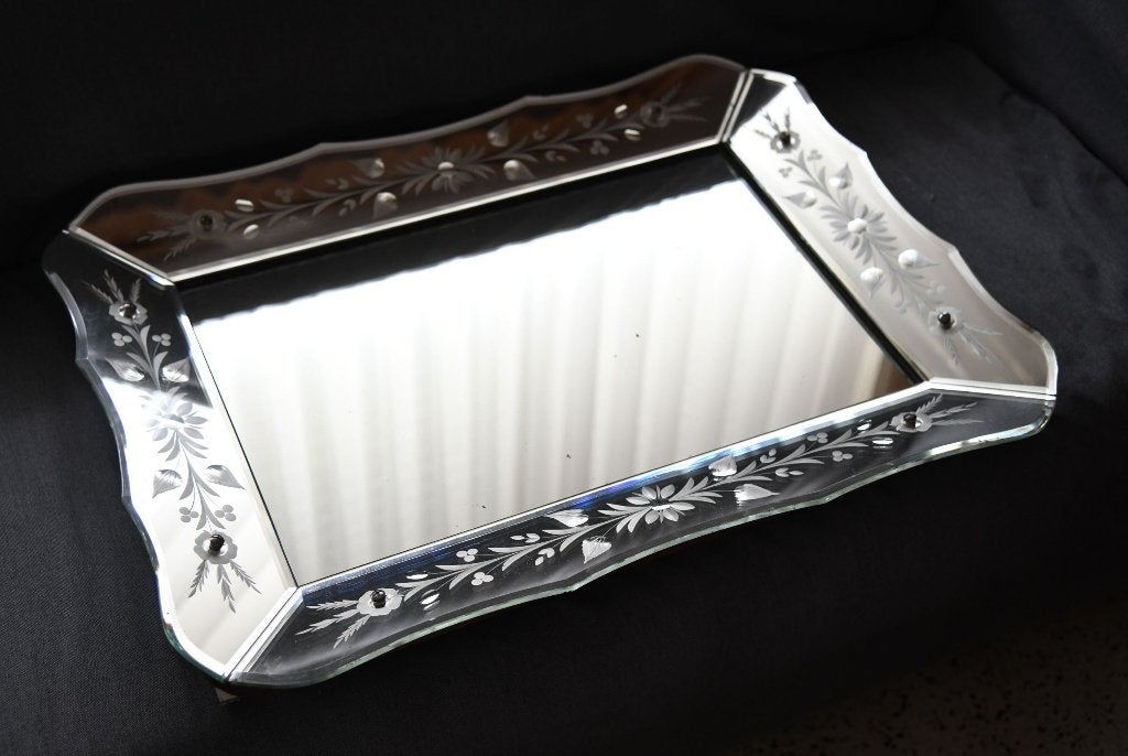 Magnifique miroir Vénitien vintage — Verre gravé —, Enlèvement