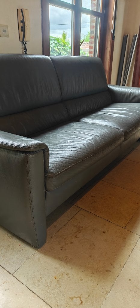 Siège en cuir belge véritable, 200 à 250 cm, Banc droit, Comme neuf, Enlèvement