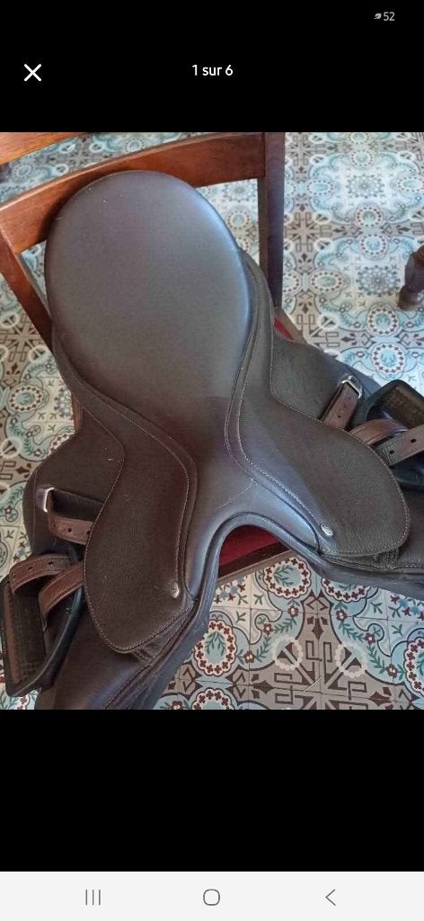 Selle bates double cuir brun, Bates, L (17.5 pouces), Moyen, Comme neuf