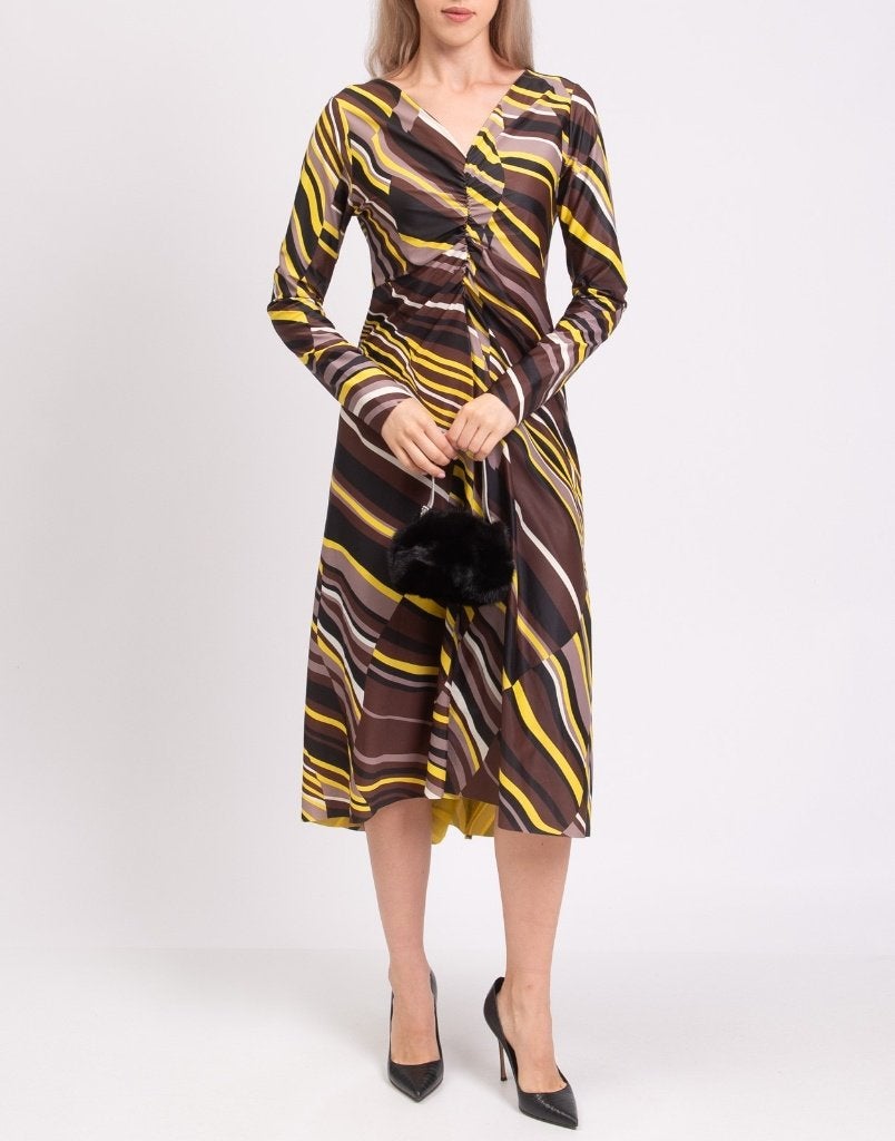 RRP 325€, MALÌPARMI Women's Midi Dress, Neuf, Taille 38/40 (M), Brun, MALÌPARMI