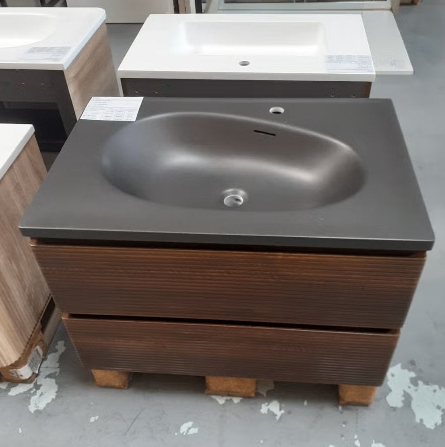 NIEUW Elda 80, walnoot, zwart, badmeubel, wastafel+onderkast, Ophalen of Verzenden, Nieuw, Zwart