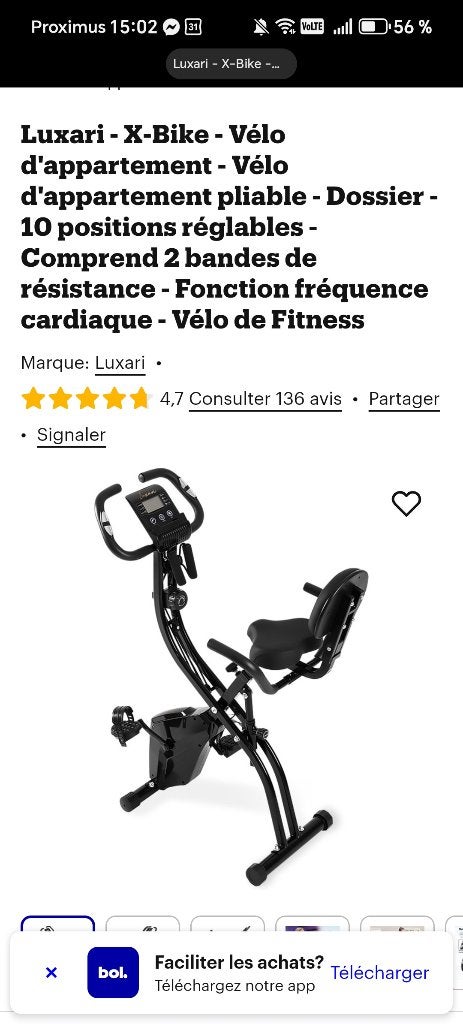 Vélo d'appartement, Sports & Fitness, Enlèvement, Comme neuf, Dos, Vélo d'appartement