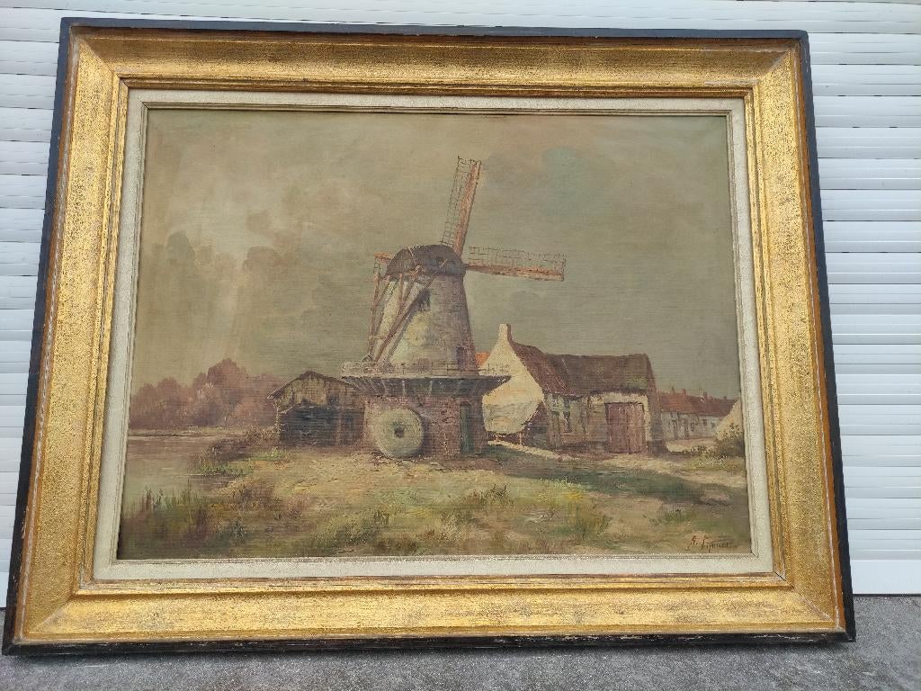 huile sur toile moulin signe Gustave pynaert, Ophalen