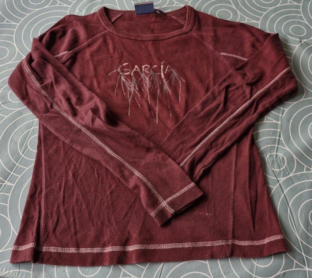 Garcia-tshirt lange mouw-bordeaux-print-164-€ 1.00, Gebruikt, Shirt of Longsleeve, Garcia, Verzenden