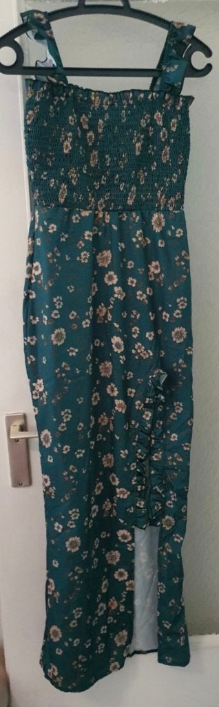 Prachtige Groene Maxi-jurk met Bloemenprint en Split Maat:XS, Kleding | Dames, Meerkleurig, Nieuw, Ophalen of Verzenden, Maat 34 (XS) of kleiner