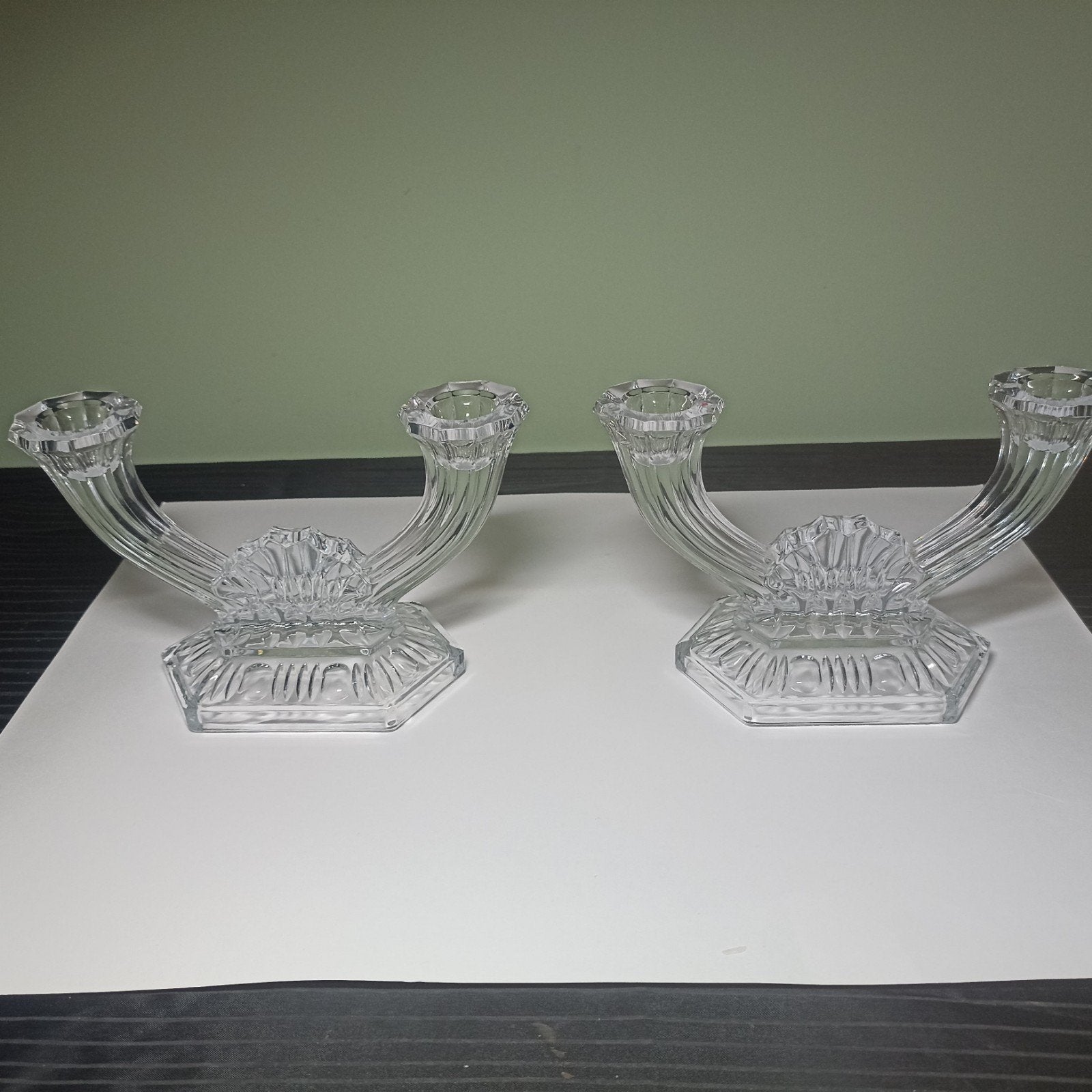 Prachtige set vintage Art Deco kristallen kandelaars – Buder, Ophalen of Verzenden