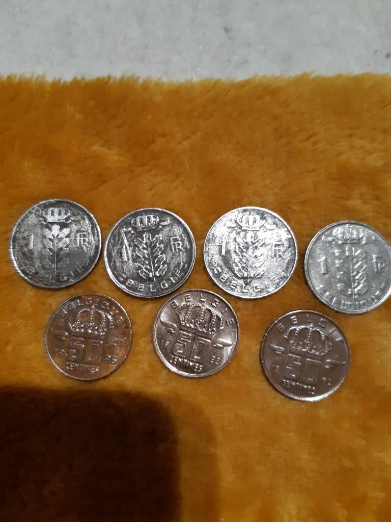 Oud geld België 4 van 1frank en 3 van 50 centimes., Postzegels en Munten, Ophalen of Verzenden, België, Setje