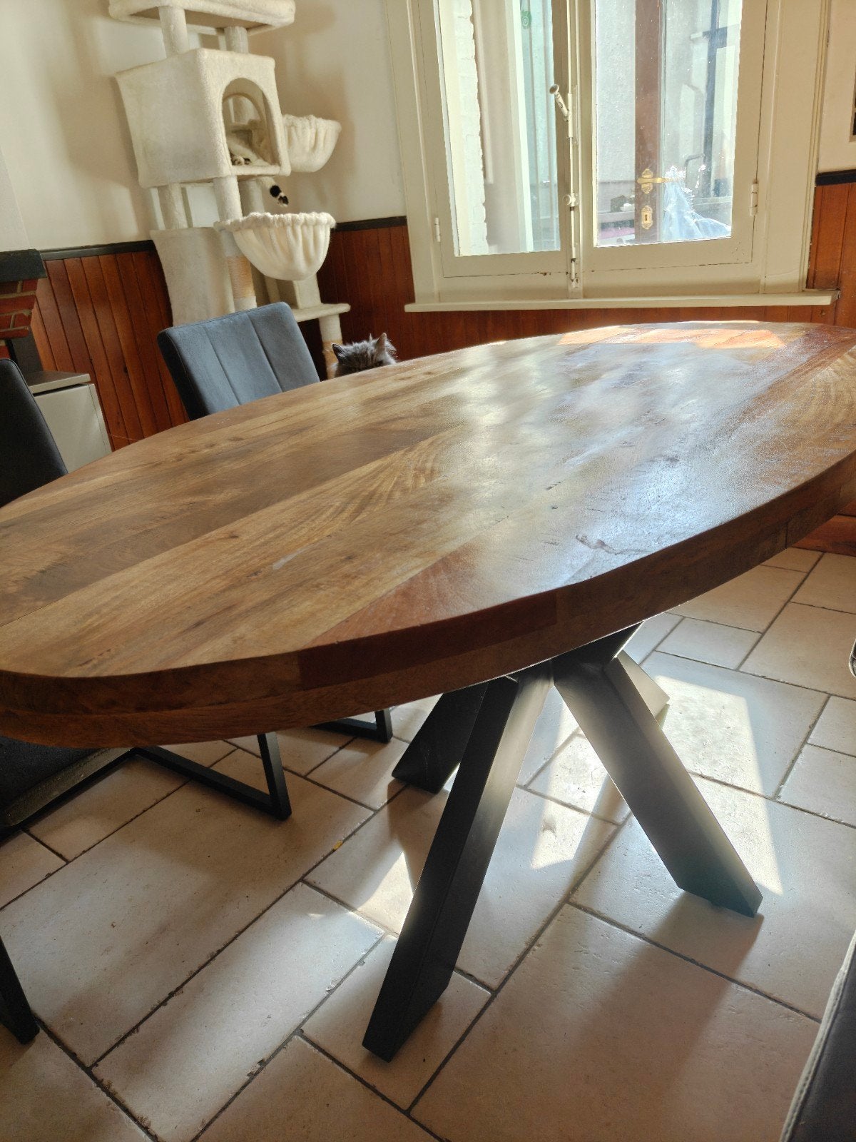 mangohout ovale tafel, tv kast zwart mango visgraat,, Ophalen, Gebruikt, Ovaal