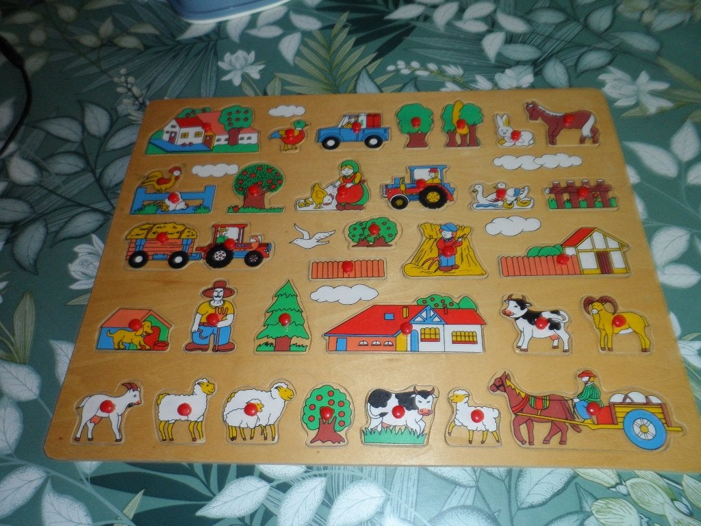 grote houten inlegpuzzel met topjes thema boerderij, Enlèvement ou Envoi, Comme neuf, 6 mois à 2 ans, 10 à 50 pièces