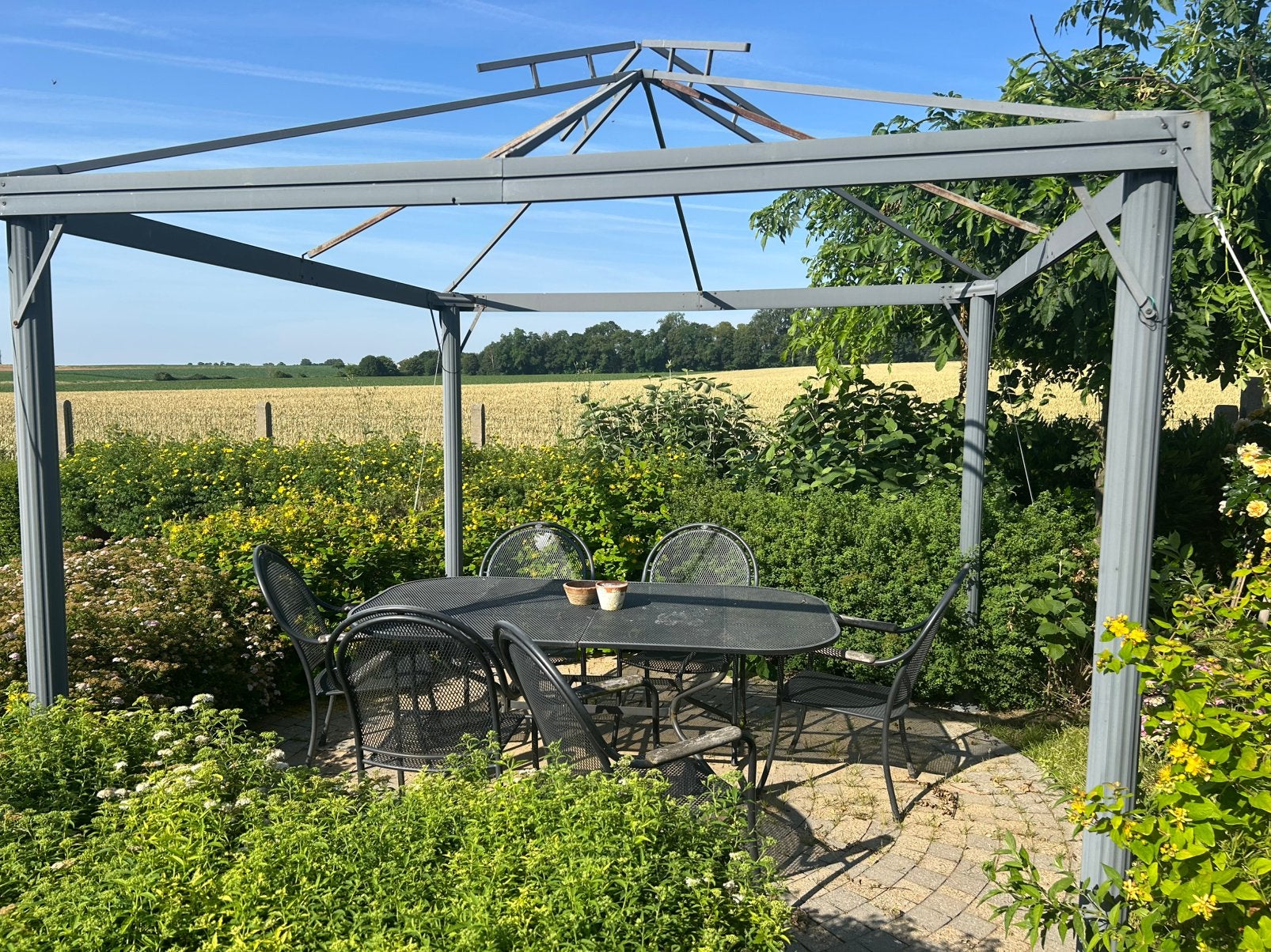 Set de jardin avec coussins et pergola avec nouvelle voile, Enlèvement, Utilisé