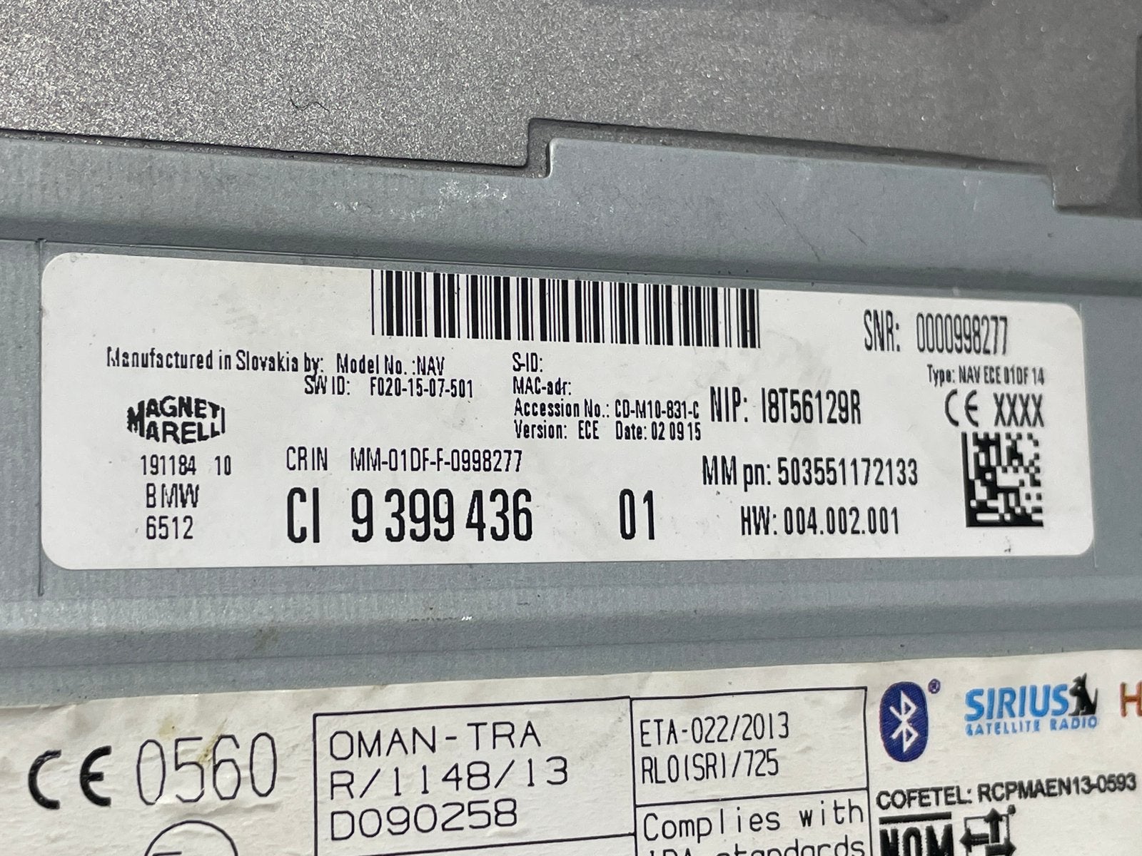 Radio BMW F20/F21   9399436   01, Enlèvement, Utilisé, BMW