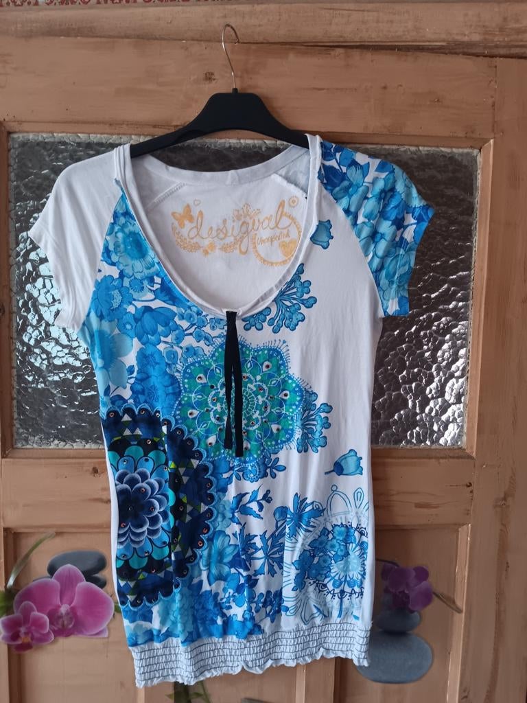 Blouse blanc bleu Desigual, Enlèvement ou Envoi, Taille 36 (S), Comme neuf, Desigual
