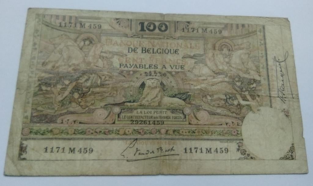 belgie 100 frank/20belgas model1898 zonder arabesken 28-7-20, Postzegels en Munten, Bankbiljetten | België, Ophalen of Verzenden