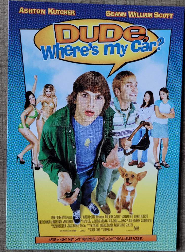 Postkaart: Dude, where's my car?, Verzamelen, Ophalen of Verzenden, Zo goed als nieuw, Film, Foto of Kaart