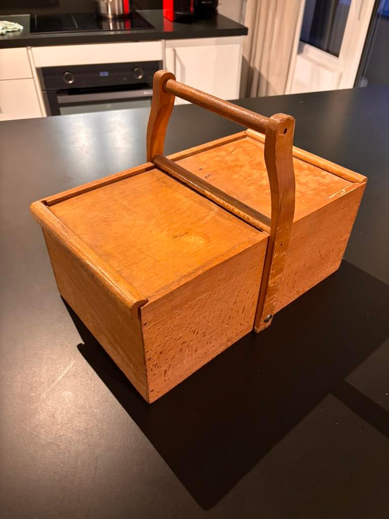 Blank houten naaikistje naaimandje 35/22/27cm, Enlèvement, Utilisé