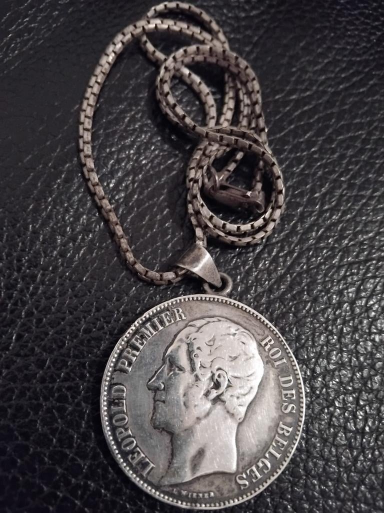 Echte 5 F/Leopold Premier zilver MUNT-hanger, Ophalen of Verzenden, Zilver