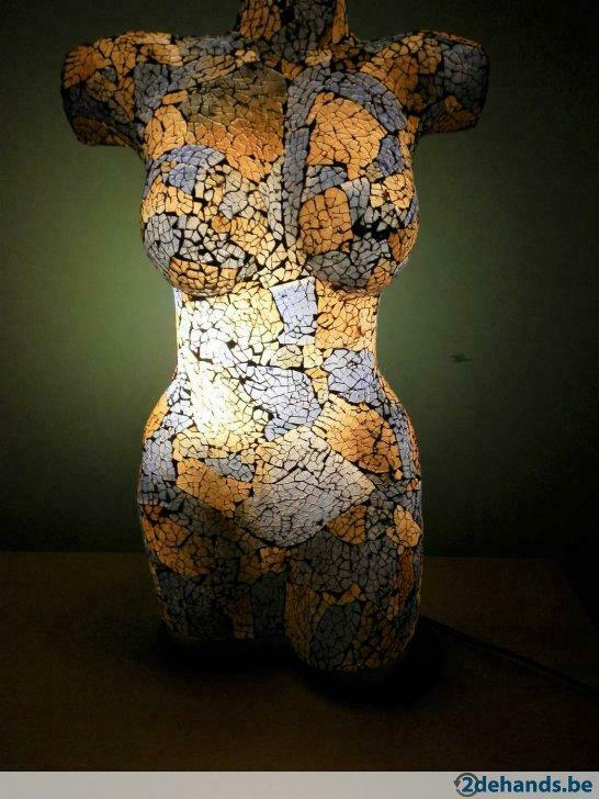 Damestorso sfeerlamp handgemaakt kleurrijk mozaiekglas 50 Cm, Ophalen of Verzenden