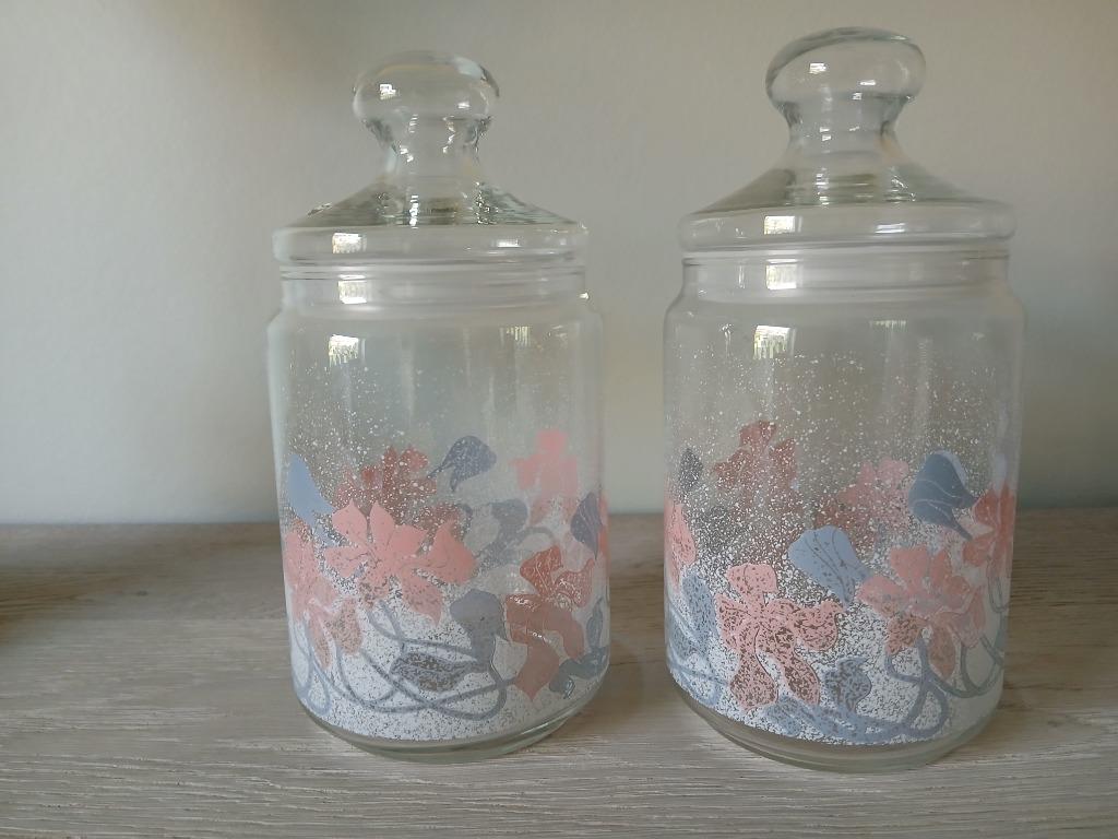 2 pots à bonbons floraux,... Luminarc, années 1980, Maison & Meubles, Enlèvement ou Envoi, Neuf, Verre