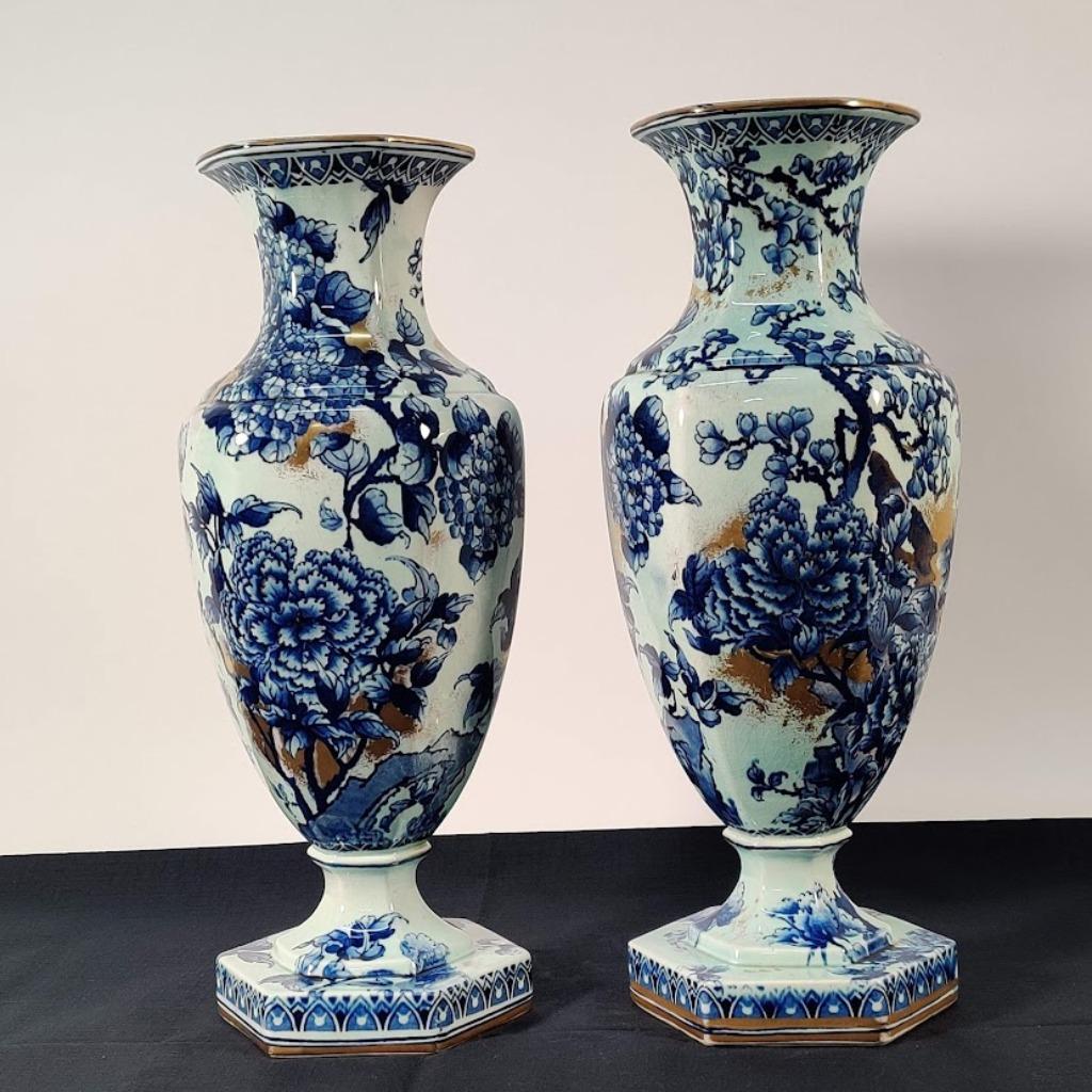 Vazen (2) "Blauwe Hortensia / Hortensia / Franz Anton mehlem, Antiek en Kunst, Ophalen of Verzenden