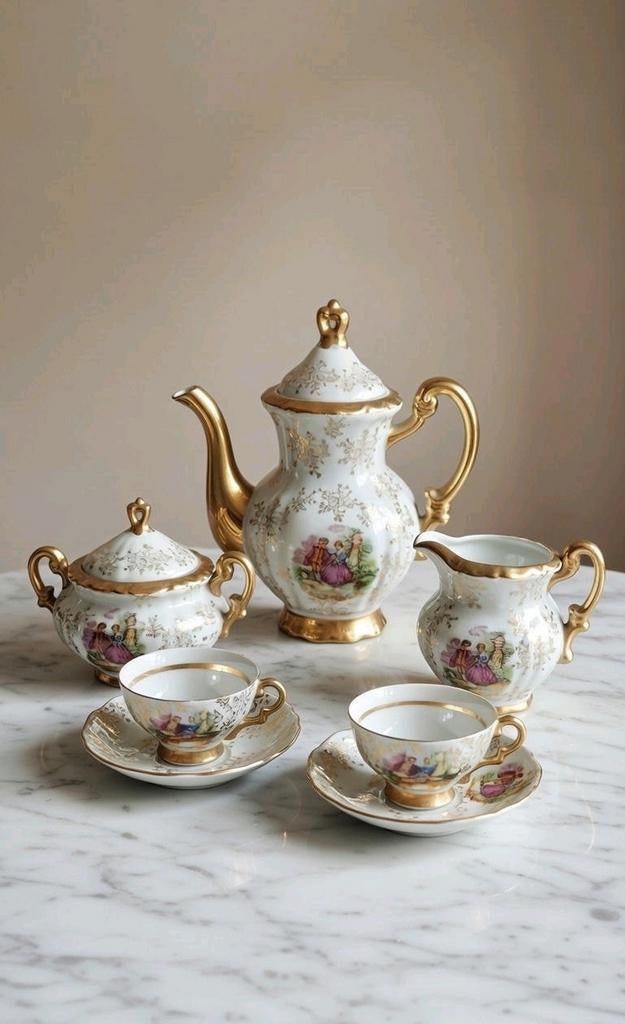 Magnifique set service à café/thé 5pièces en porcelaine fine, Antiquités & Art, Enlèvement ou Envoi