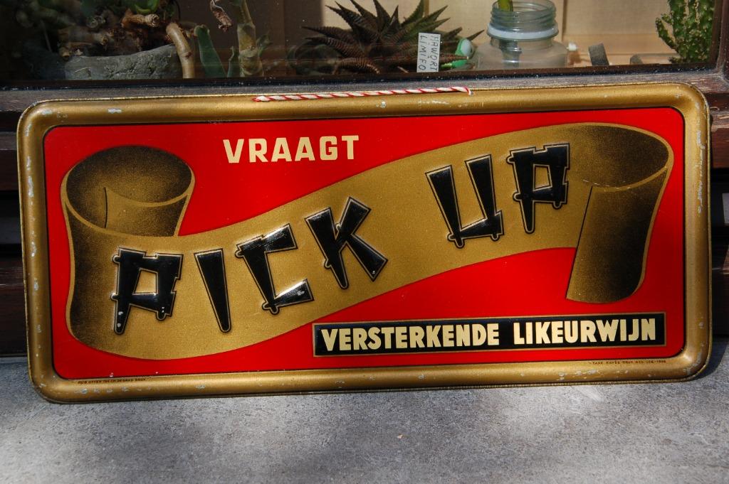 Metalen reclamebordje PICK UP Likeurwijn - 1936, Verzamelen, Ophalen of Verzenden, Gebruikt, Reclamebord