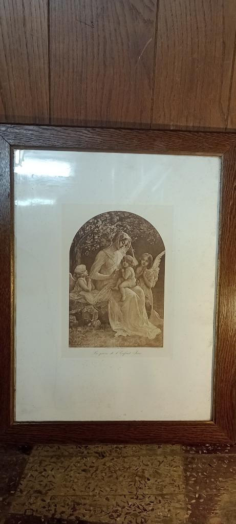 Oude gravure van Elisabeth Sonrel, 50x63, n10, Antiek en Kunst, Ophalen, Gravure, Ingelijst