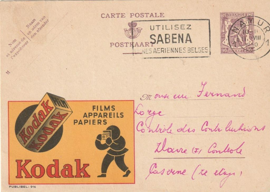 BELGIQUE CARTE POSTALE PUBLICITAIRE ILLUSTREE KODAK  1950  C, Enlèvement ou Envoi, 1940 à 1960, Affranchie, Namur
