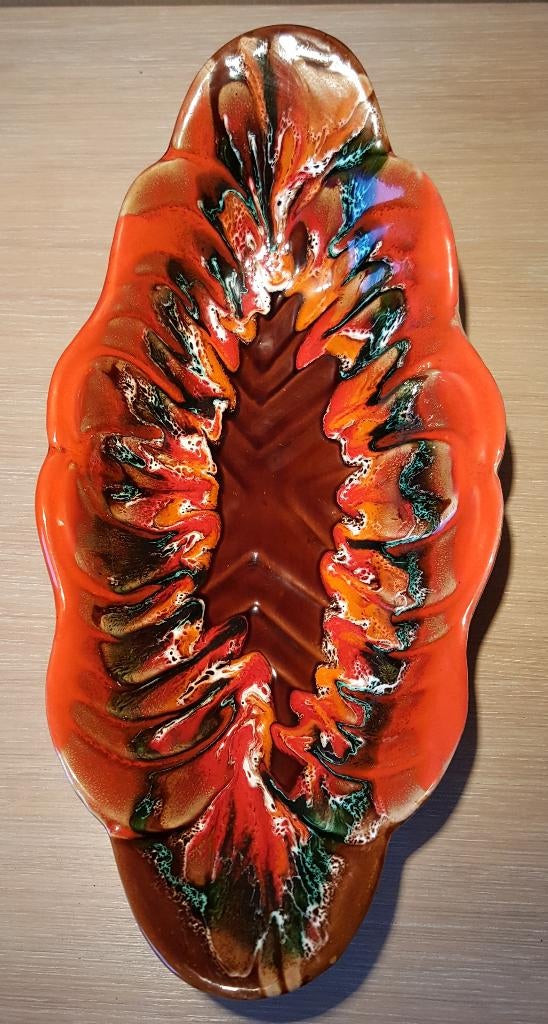 Plat à lave êpaisse  Vallauris - rouge orangé (vintage), Enlèvement ou Envoi