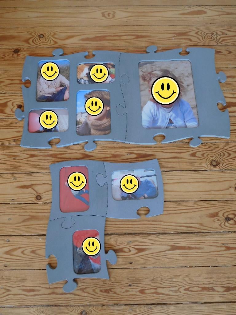 Lot de 5 cadres en bois puzzle, Maison & Meubles, Enlèvement, Comme neuf, Bois