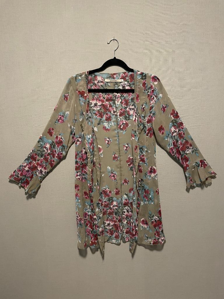 Doorzichtig taupekleurig vestje bloemenmotief Avalanche (L), Kleding | Dames, Truien en Vesten, Zo goed als nieuw, Maat 42/44 (L)