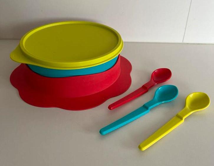 Nieuw! Peuterbord + lepels van Tupperware, Ophalen of Verzenden, Nieuw, Groen, Overige typen