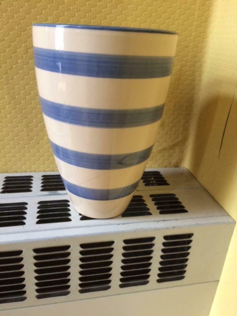vintage landelijke vaas blauwe streep, Huis en Inrichting, Woonaccessoires | Vazen, Ophalen