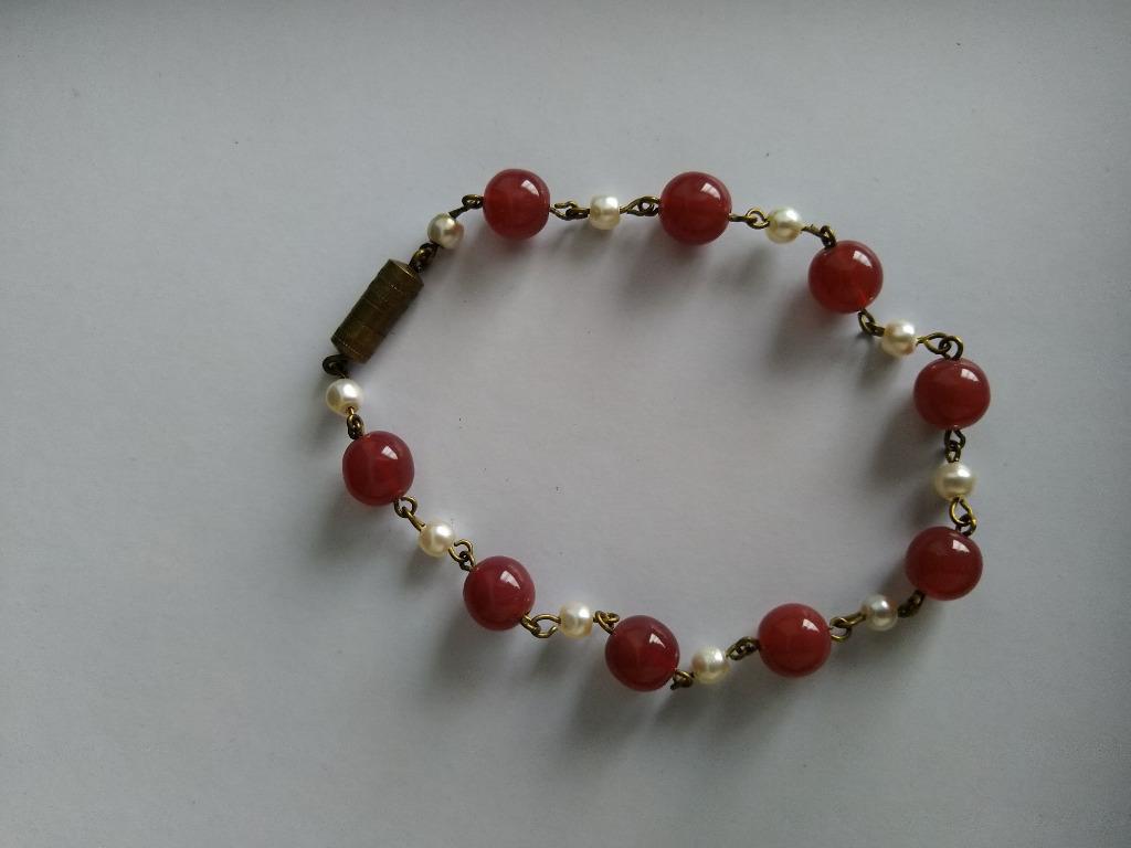 bracelet ancien - verre et imitation perles, Bijoux, Sacs & Beauté, Bijoux anciens, Enlèvement ou Envoi, Autres matériaux, Bracelet