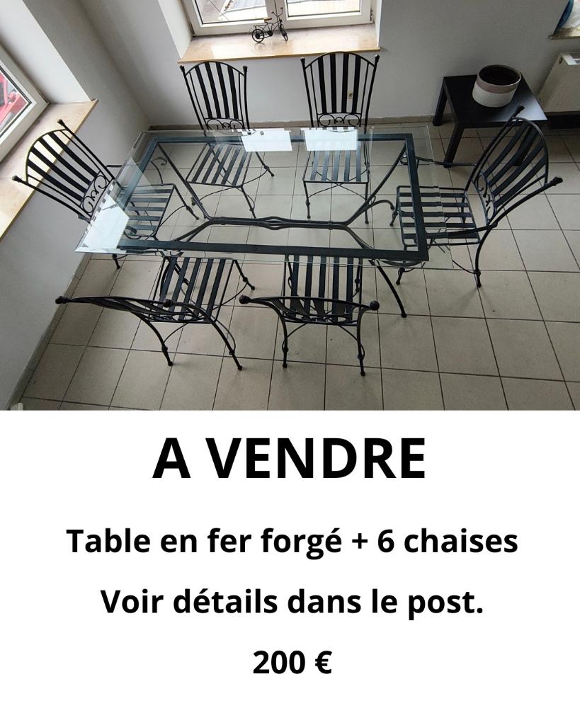 Table et chaises en fer forgé, 150 à 200 cm, Cinq personnes ou plus, Enlèvement, Utilisé