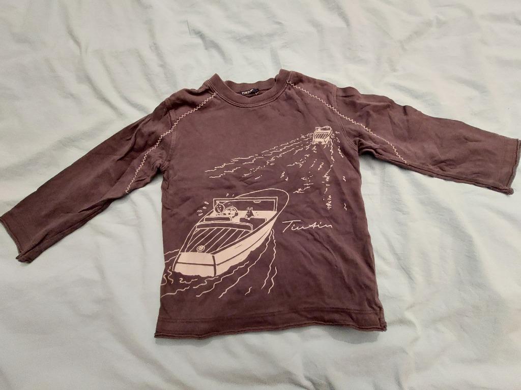 T-shirt manches longues 3 ans TINTIN bleu-gris., Garçon ou Fille, Chemise ou À manches longues, Enlèvement, Utilisé