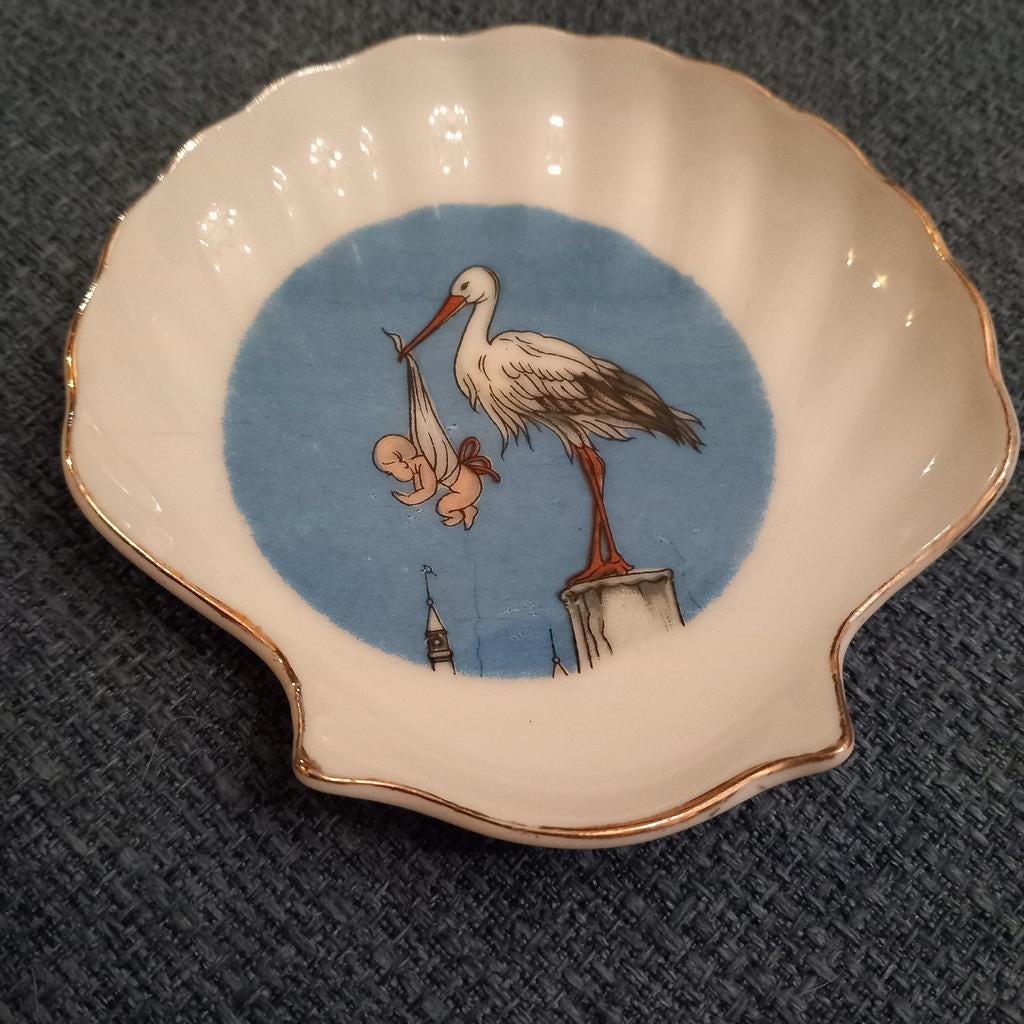 Vintage geboorte bordje. Ooievaar. Porselein., Antiek en Kunst, Ophalen of Verzenden