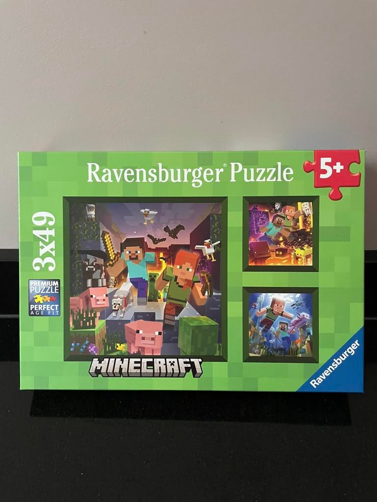 Ravensburger Minecraft puzzel 3x49 vanaf 5jaar, Kinderen en Baby's, Ophalen of Verzenden, Zo goed als nieuw