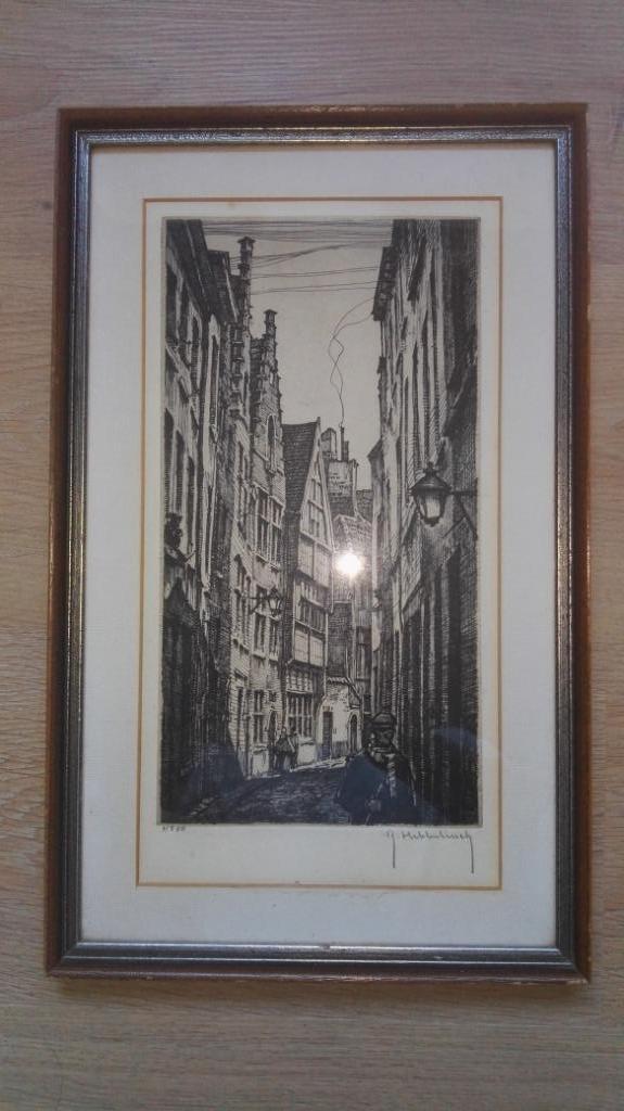 Ets - man in een straat - Roger Hebbelinck, Enlèvement, Eau-forte