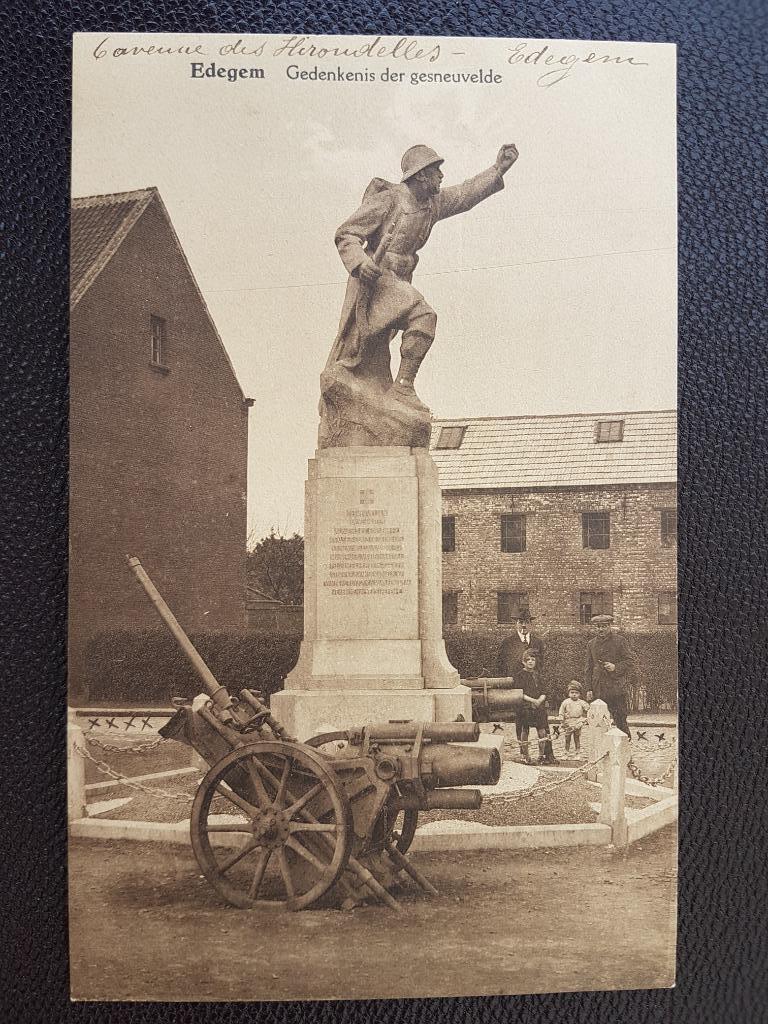 Postkaart Edegem Gedenkenis der gesneuvelde Soldaat Kanon, Verzamelen, Ophalen of Verzenden, 1920 tot 1940, Gelopen, Antwerpen
