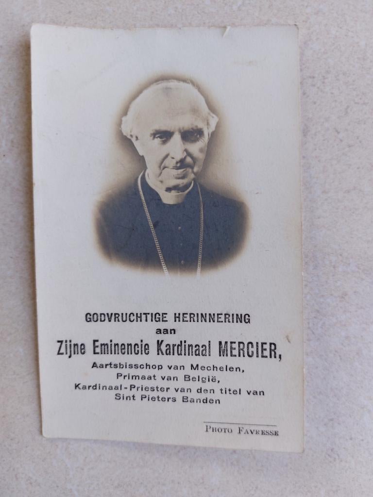Bidprentje Kardinaal Mercier 1851-1926, Verzamelen, Ophalen of Verzenden, Bidprentje
