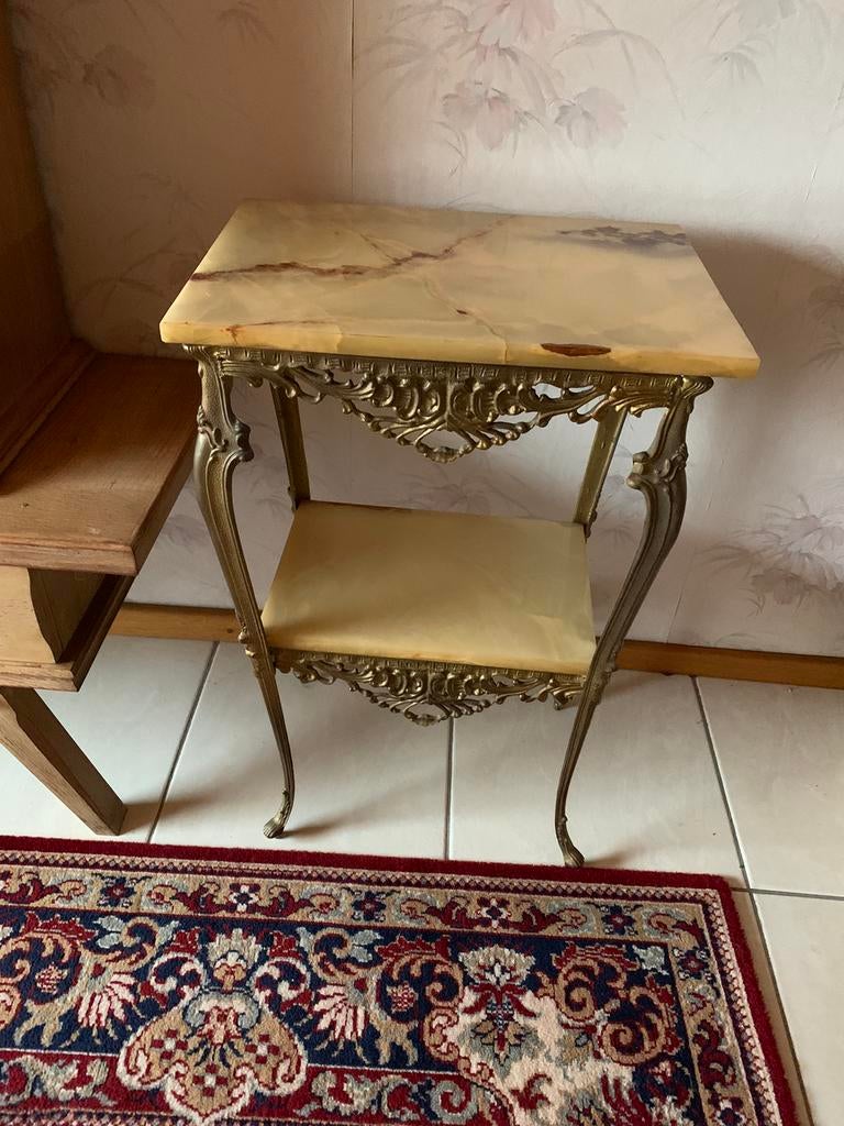 Antieke statafel met onyx marmer en messing poten, Antiek en Kunst, Ophalen