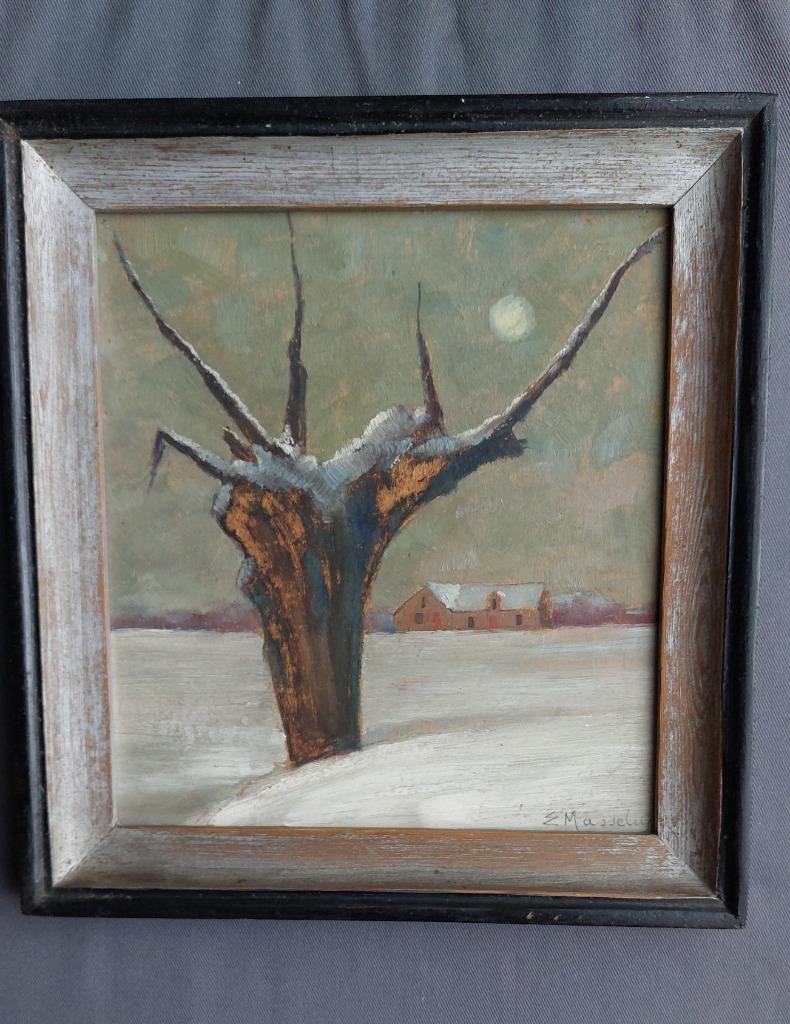 antiek kunstwerkje winterlandschap  van E Masselus, Ophalen