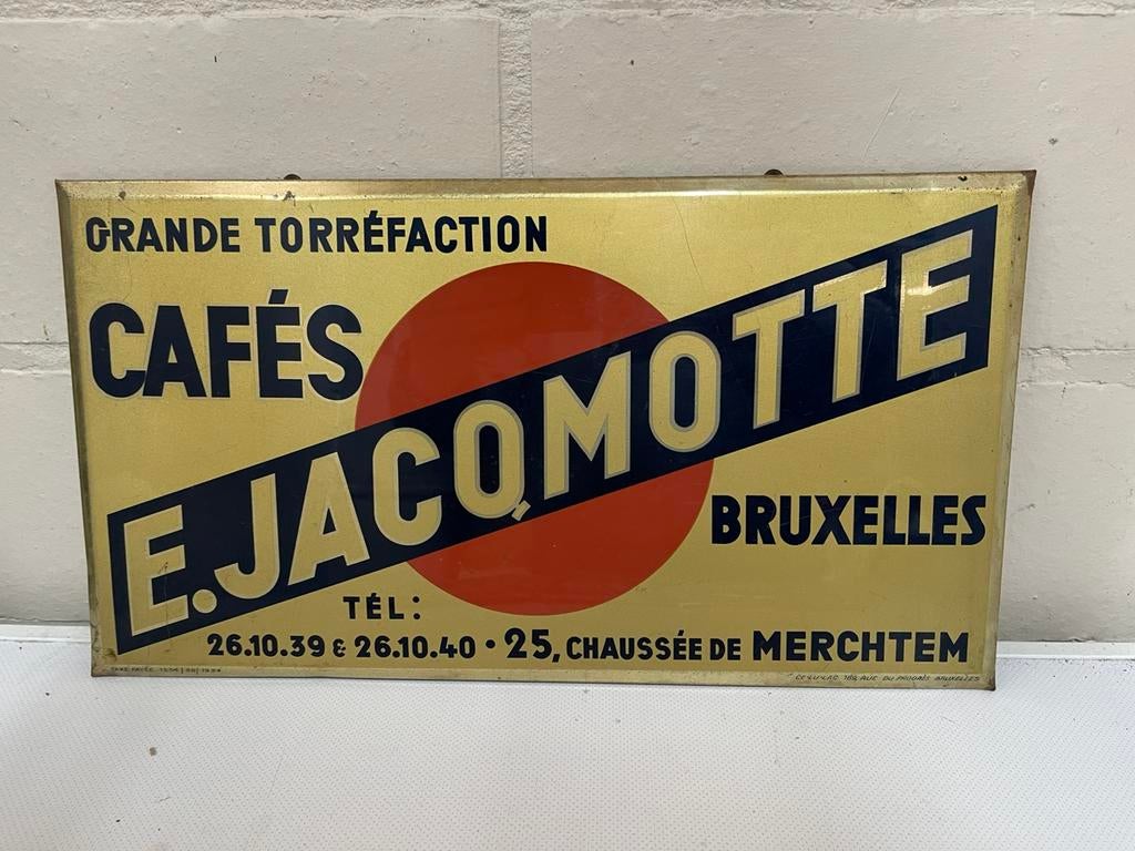 Jaqmotte cafe blikken bord goud/rood 1934, Ophalen of Verzenden, Zo goed als nieuw
